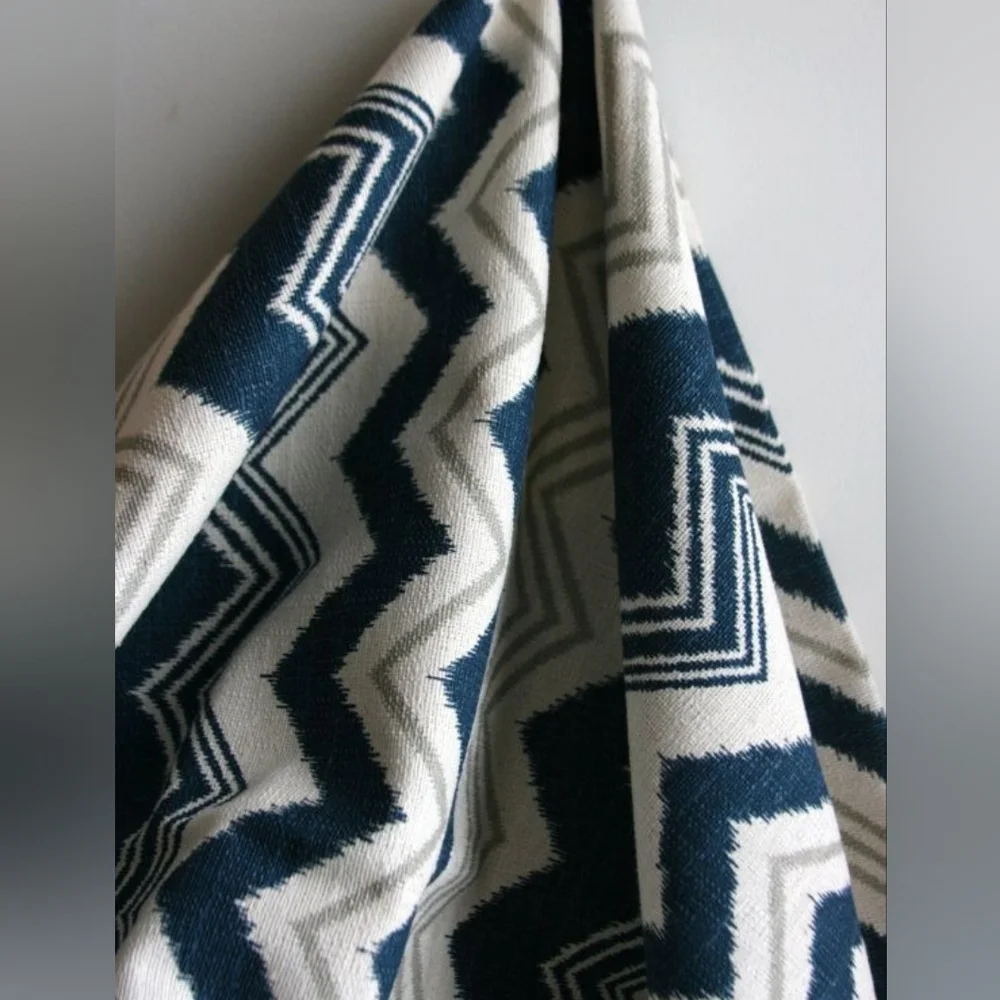 Custom shower curtain extra long ceiling height navy beige